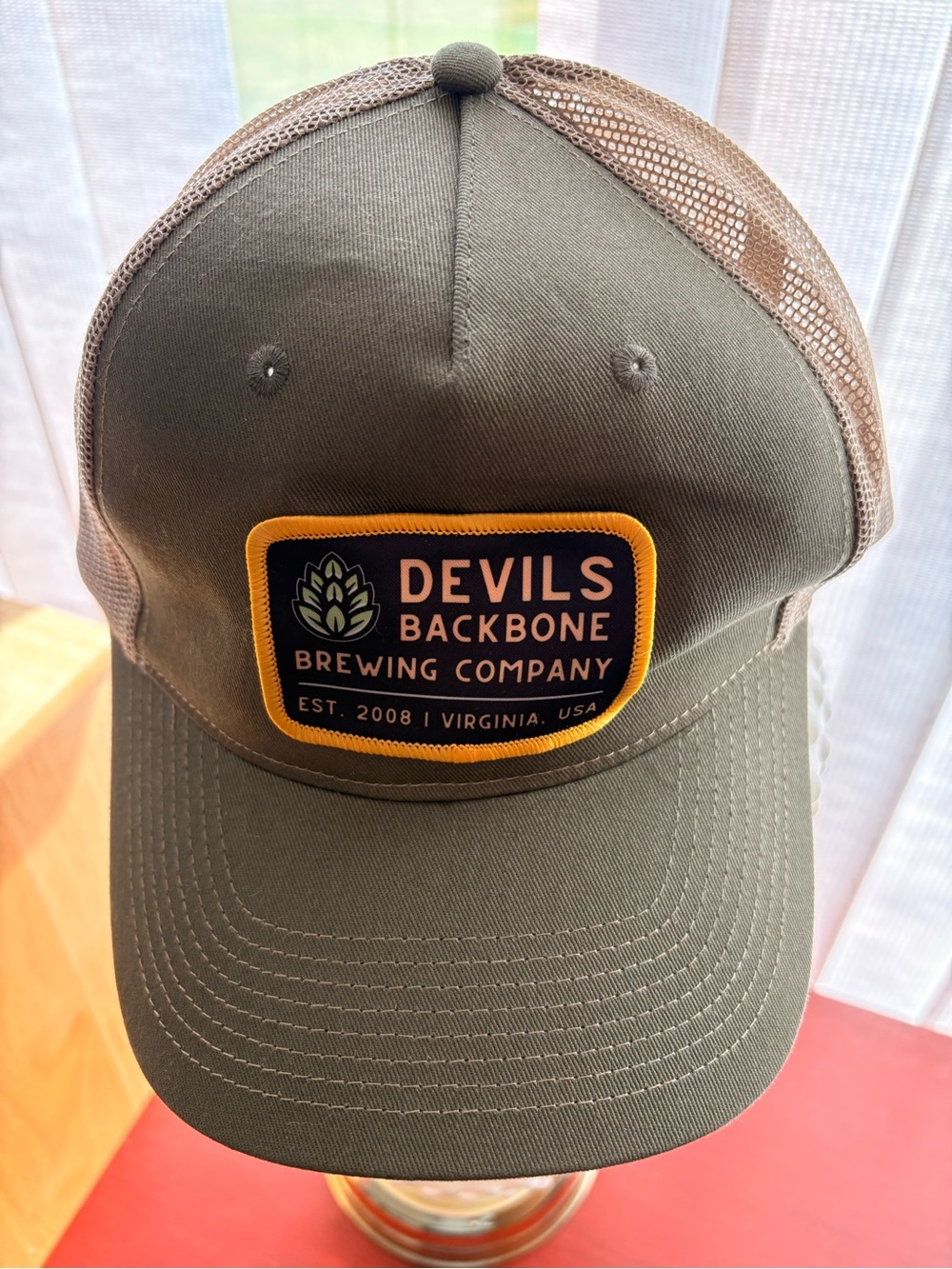 Port Authority Olive Green and Tan Trucker Cap